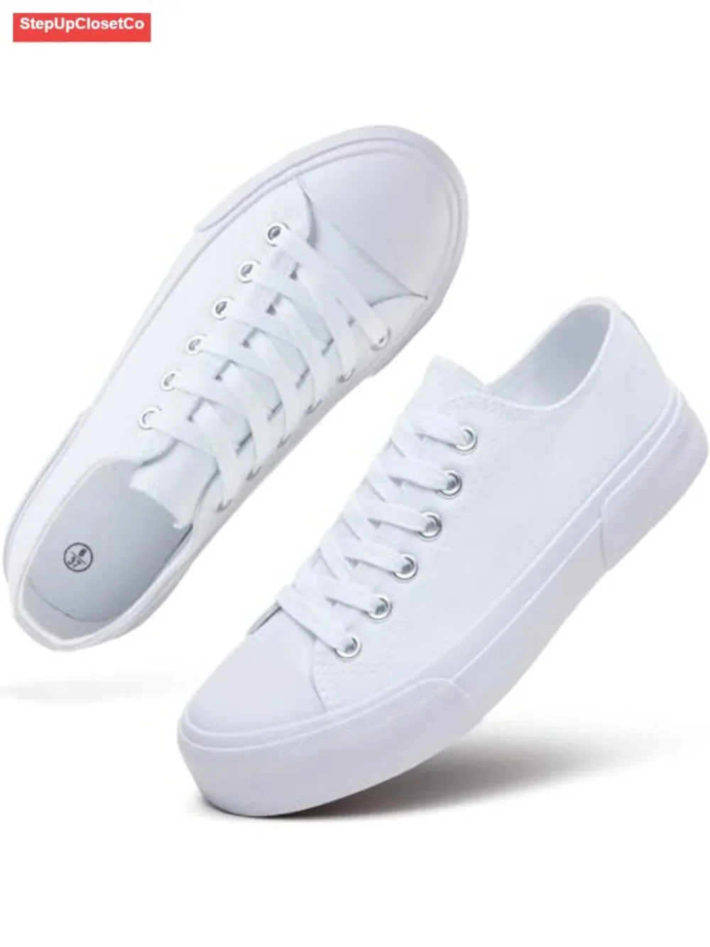 Classic Low Top Canvas Sneakers for Women, Breathable Lace Up Shoes, Slip On